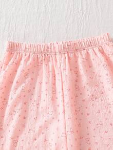 Piyama Anak Perempuan Remaja Nyaman, Modis, Motif Bunga Kecil, Elegan, 2 Potong Set Pakaian Santai - Baby Pink - View 9