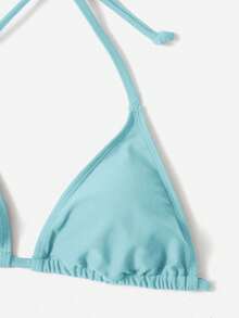 Swim Vcay Women's Vacation Pleated Solid Color Halter Tie Sexy Bikini Two-Piece Swimsuit Set - Baby Blue - View 4