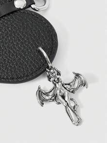 ROMWE Goth Accesorio multifuncional con diseño de anillo de remaches punk gótico, corazón, candado, alas y cruz, hebilla, llavero, colgante para bolso, etc. - Negro puro - Ver 2