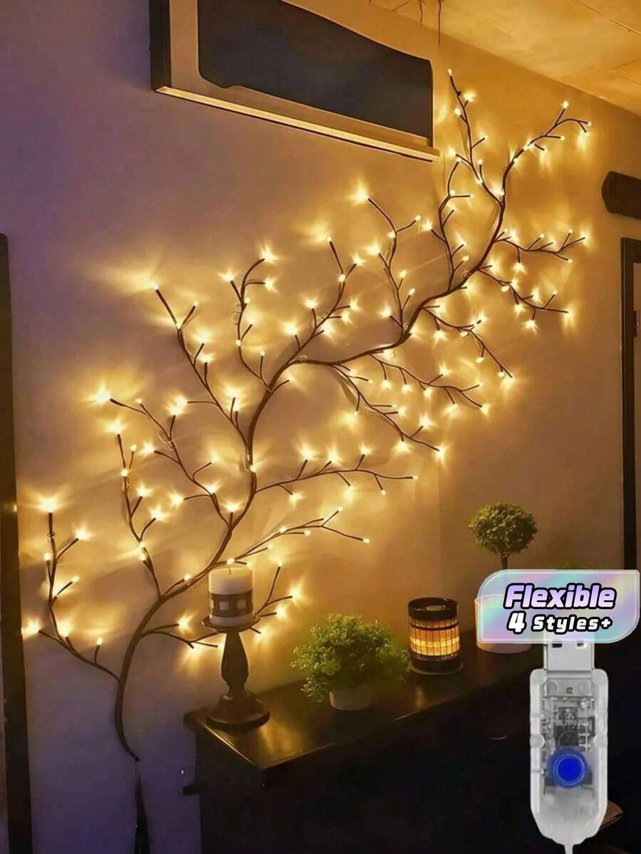 1PC Artificial Tree Branch Lamp, Soft & Flexible Willow Branch Design, USB Powered, 8 Lighting Modes, Suitable For Indoor Living Room & Bedroom Decor, Atmosphere Lighting, Party, Birthday, Christmas Decoration - Multicolor - View 1