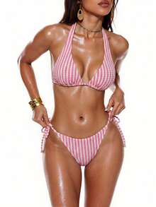 Swim Vcay Women's Striped Textured Swimsuit Set - Pink - View 5