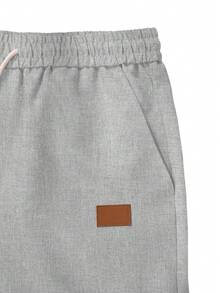 Manfinity Homme 男士彈性腰抽繩皮革拼接成熟休閒街頭風短褲 - 淺灰色 - 查看 5