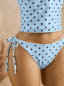 Swim Mod Summer Sweet Cherry Plaid Tank Bikini Set - Mint Green - View 13