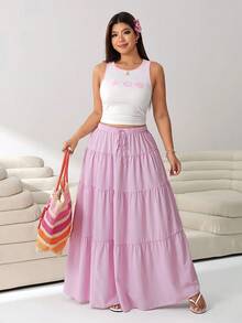 Solflare Shell Print Tank Top And Skirt 2 Pieces Set For Plus Size Women - Multicolor - View 3