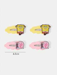 SpongeBob SquarePants | SHEIN 4入組海綿寶寶可愛波浪邊卡通雲朵髮夾 - 彩色 - 查看 3
