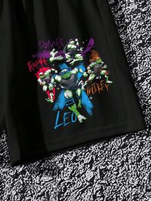 TEENAGE MUTANT NINJA TURTLES | SHEIN 小男孩對比色卡通印花T恤短褲套裝 - 白色 - 查看 7