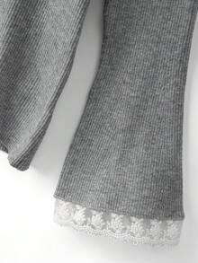 GlowEve CURVE Plus Size Elegant Lapel Lace Trim V-Neck Long Sleeve Cardigan - Grey - View 4