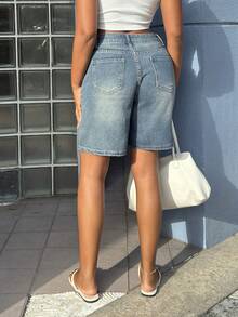 Alexandranx 女款藍色水洗牛仔短褲 Jorts 休閒夏季款 - 中等水洗藍 - 查看 2