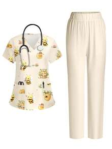 PopScrub Women's Short Sleeve Nurse Scrub Uniform Set - Multicolor - View 1