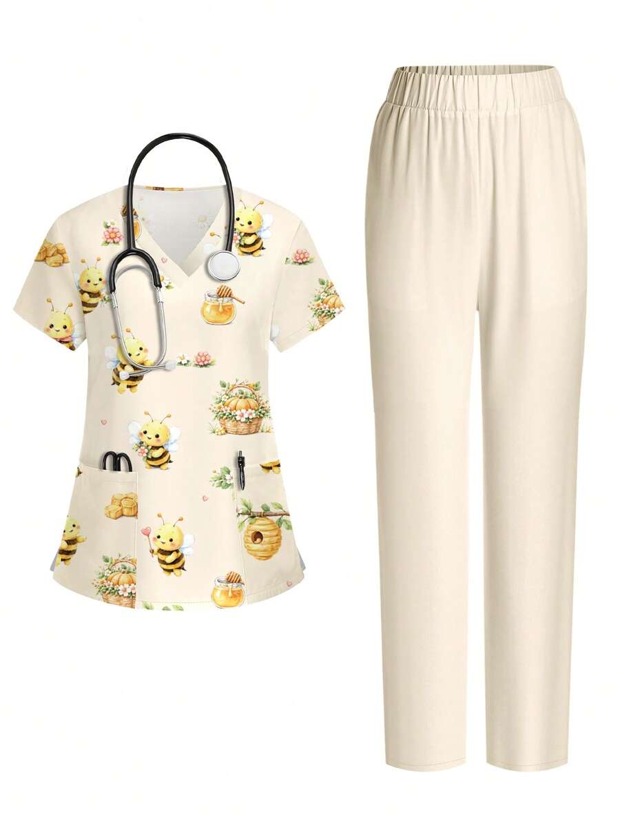 PopScrub Women's Short Sleeve Nurse Scrub Uniform Set - Multicolor - View 1