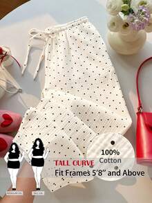 SHEIN Tall CURVE 大尺碼女款圓點圖案綁腰寬腿長褲 - 淡黃色 - 查看 1