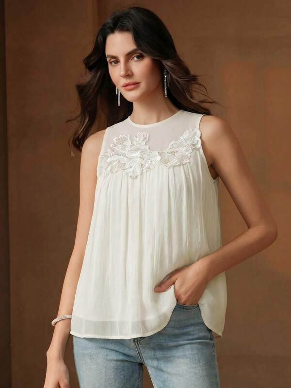 Anewsta Spring/Summer New Elegant Fashionable Date Party Vacation Holiday Outing 3D Floral Decor Sleeveless Women's Vest