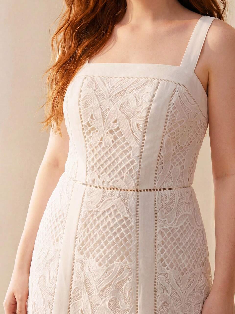 PLUS SIZE WOMEN SUMMER FASHIONABLE ROMANTIC ELEGANT WAIST-CINCHED LACE TRIM DRESS