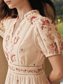 MOTF PREMIUM WOMEN'S ELEGANT VACATION PLACEMENT PRINT DRESS - Beige - View 1