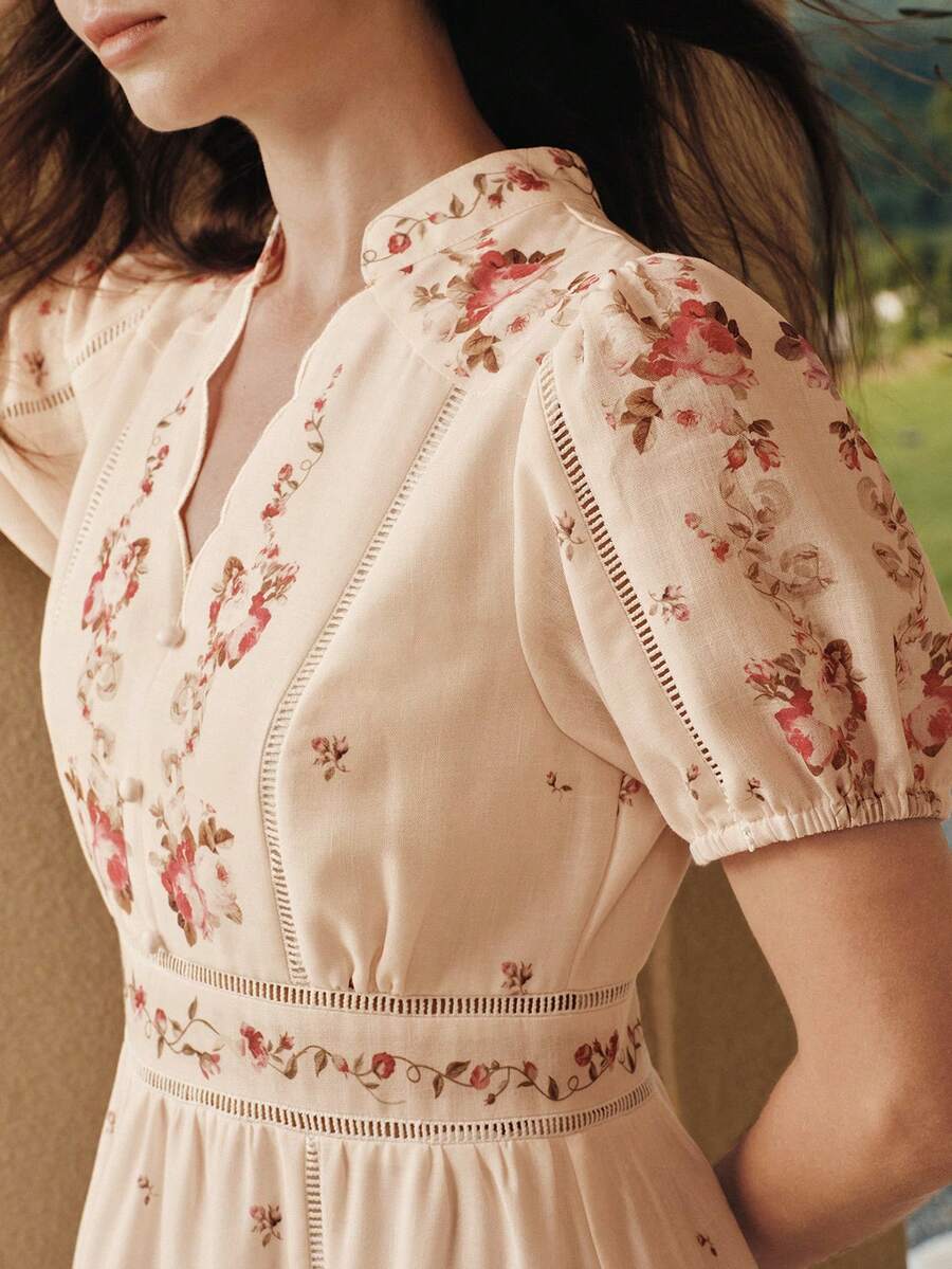 MOTF PREMIUM WOMEN'S ELEGANT VACATION PLACEMENT PRINT DRESS - Beige - View 1