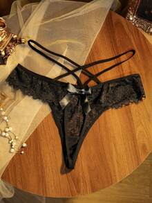 Seduluxe 1pc Plus Size Sexy Lace Panties - Black - View 2