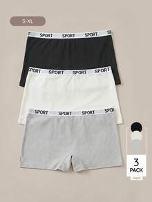 Bralution 3pcs Letter Tape Waistband Waist Boyshorts - Multicolor - View 1