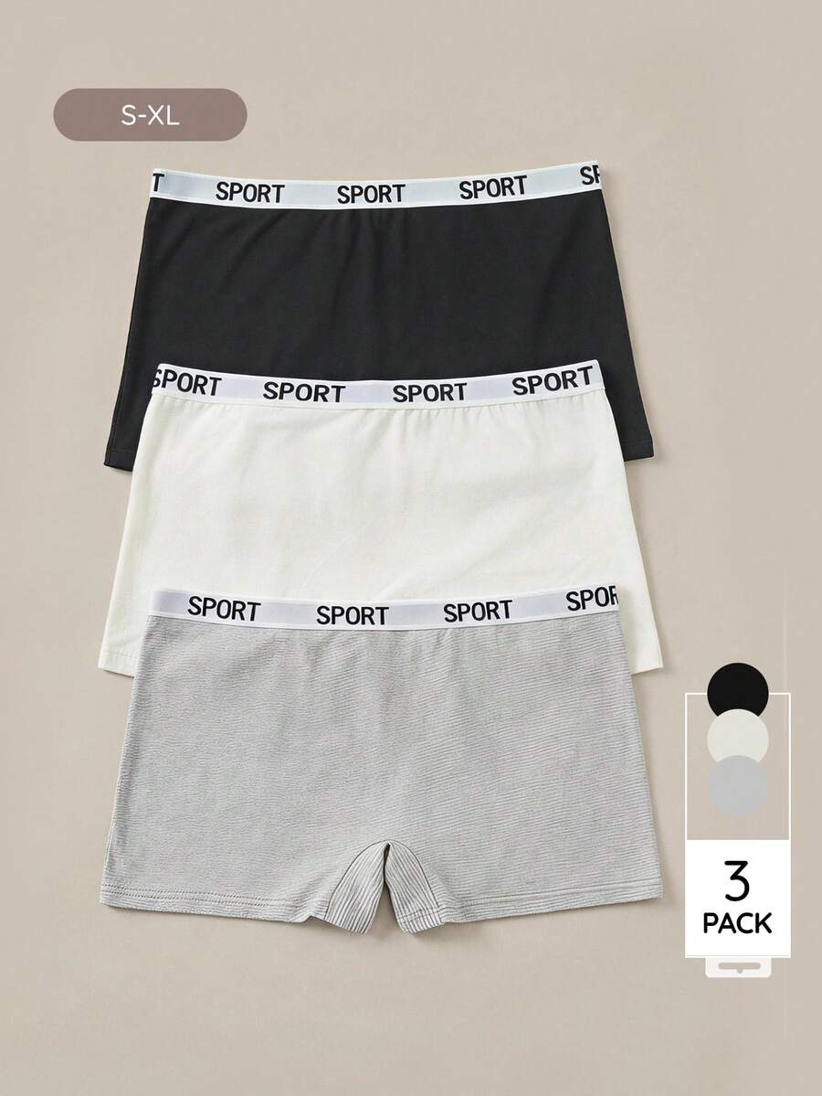 Bralution 3pcs Letter Tape Waistband Waist Boyshorts - Multicolor - View 1