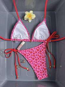 Swim Mod 女款春夏甜美性感熱帶風粉色拼接度假女孩泳衣套裝，適合海灘派對 - 彩色 - 查看 2