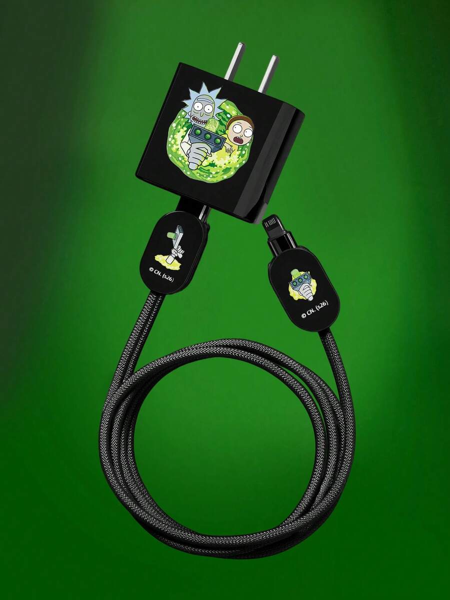Rick and Morty X SHEIN 3 Pcs Data Line Protectors, Suitable For IPhone Chargers, Charger Protectors (Excluding Data Lines) - Black - View 1