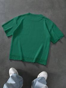 Manfinity Roghcode Camiseta de punto de manga corta con letras desgastadas para hombre - Verde Oscuro - Ver 2