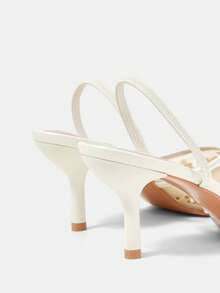 CUCCOO HITCHD Rice Apricot Mesh Embroidered Rhinestone Pointed Back Empty Elastic Thin Back Strap Breathable Bridal Wedding Shoes, Wedding Banquet Dating Fairy - Beige - View 11