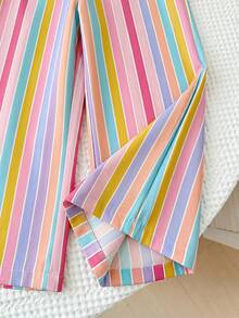 LMoss Kids Flutter Sleeve Tank Top Set, Suitable For Toddlers In Spring, Summer And Autumn, With Large Bow Design On The Back Of The Top Colorful Stripe - Multicolor - View 8