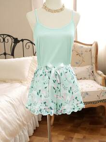 DUSKBASE Standard Size Women's Camisole Top And Lily Pattern Shorts Pajama Set - Multicolor - View 1