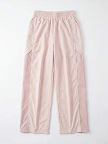 SHEIN Women's Solid Color Elastic Waist Straight Leg Outdoor Pants - Dusty Pink - View 6