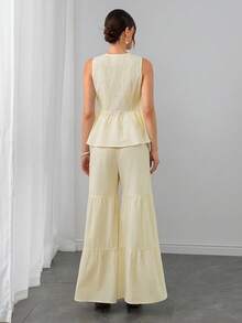 SHEIN Umstands-Set 2-teilig Einfarbig, ärmelloses Bindetop und Hose zum Stillen - Beige - Übersicht 2