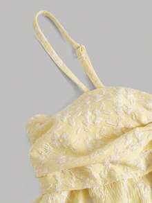 SHEIN Girlism TEENGIRL 夏季白色甜美百褶荷葉邊細肩帶上衣，夏季短版上衣 - 彩色 - 查看 3