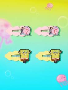SpongeBob SquarePants | SHEIN 4入組海綿寶寶可愛波浪邊卡通雲朵髮夾 - 彩色 - 查看 2