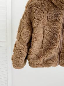SHEIN LMoss Kids LMoss Baby Girl Cute And Casual Furry Stand Collar Jacket With Heart Pattern, Perfect For Autumn And Winter - Mocha Brown - View 4