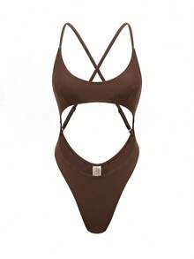 Bonvoyette Women's Solid Color Backless One-Piece Swimsuit For Vacation And Beach - Olive Green - View 4