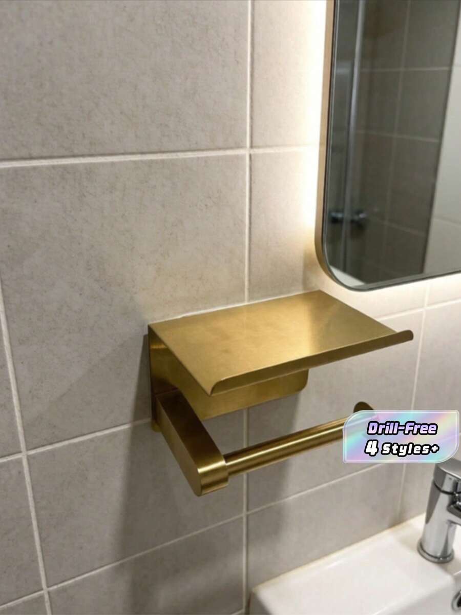 Stainless Steel Toilet Paper Holder With Top Storage - Easy Installation For Bathroom And Vanity, No Drilling Required , Finishes Bathroom Accessories Bathroom Tools - Multicolor - View 1