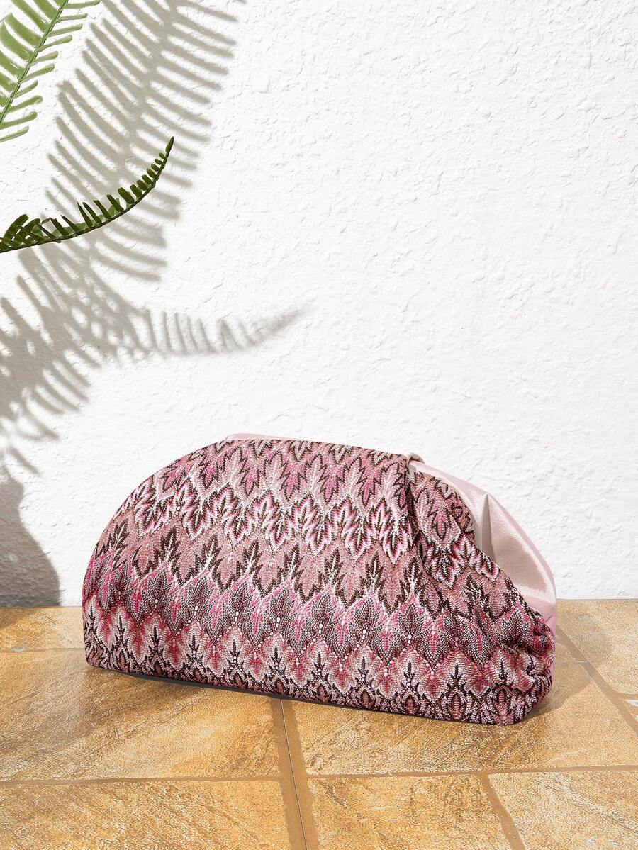 SHECARRY Women's Fashionable And Elegant Classic Spring And Summer Fresh Pink Wavy Striped Clutch, Beach, Vacation, Holiday, Summer, Seaside - Pink - View 1