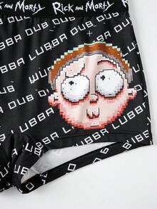 Rick and Morty X SHEIN Women's Cartoon Letter Print Colorblock Tank Top And Shorts Lingerie Set - Black - View 9