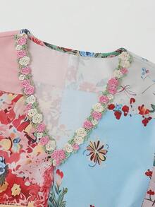 SHEIN 女款度假休閒拼色花卉印花上衣 - 彩色 - 查看 6
