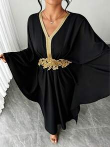 SHEIN LUNE CURVE Plus Size Women's Elegant Vacation Style Long Sleeve Dress Fall - Black - View 7