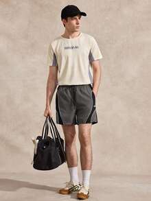 Courvante Men's Color Block Letter Print Shorts - Dark Grey - View 6