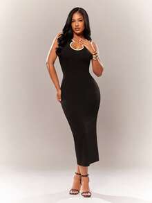 Radiana Women's New Classic Sexy Vintage Elegant Minimalist Fitted Sleeveless Black And White Checkered Trim Bodycon Dress Casual Night Out Club Summer - Black and White - View 7