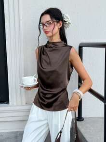 Cévolie Women's Solid Color Casual Elegant Versatile Daily Wear Top Office Brown Summer - Brown - View 7