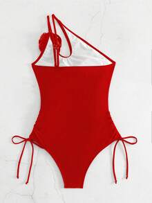 Swim SXY Baju Renang Wanita Model One-Piece dengan Potongan Satu Bahu dan Dekorasi Bunga 3D untuk Liburan - Merah - View 5