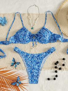 Swim Mod Vacation Beach Ditsy Floral Two-Piece Swimsuit Set - Multicolor - View 6