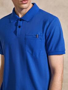 Courvante Men Solid Color Short Sleeve Collar Plain Work Polo Shirt & Daddy, Formal, Ceremony - Blue - View 5
