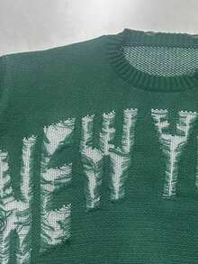 Manfinity Roghcode Camiseta de punto de manga corta con letras desgastadas para hombre - Verde Oscuro - Ver 3