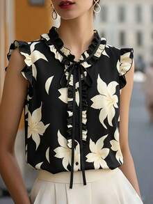SHEIN Clasi CURVE Large-Sized Woven Casual Elegant Summer Women's Shirt Tea Party Black - Black - View 3