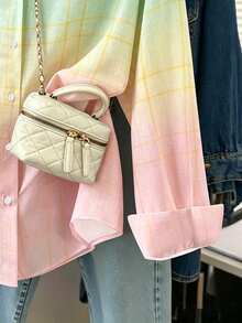 SHEIN 女士夏季渐变格子单排扣休闲百搭日常衬衫 - 彩色 - 查看 4