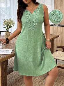 Weeklong Women's Plus Size Spring/Summer Casual Elegant Sleeveless Cutout Neckline Lace Trim Short Dress Wedding Guest Vacation Evening Formal Sage Green - Green - View 5
