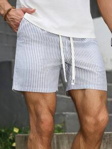 VENTUSAIL 男士夏季直條紋休閒短褲，度假風 - 藏蓝色 - 查看 5